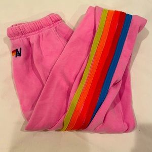 aviator nation pink 5 stripe neon rainbow sweatpants
